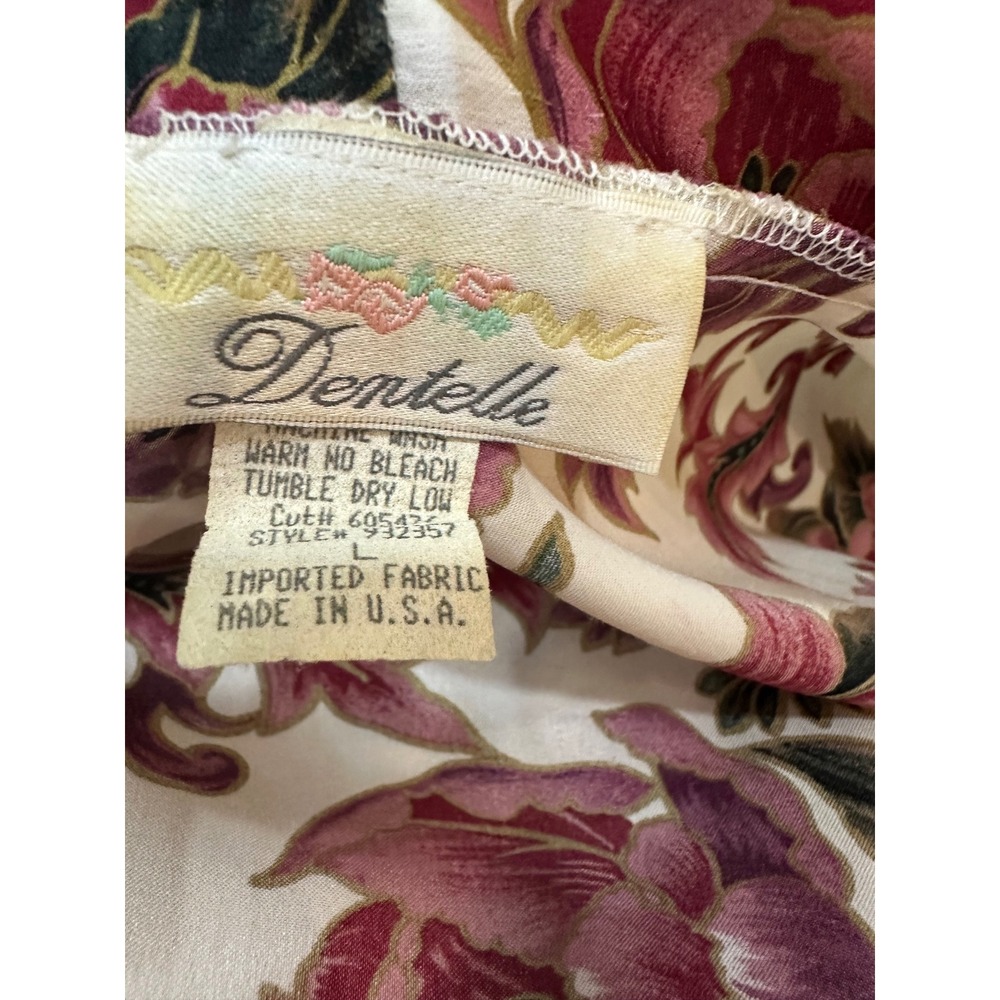 Dentelle Vintage Floral Maxi Robe Satin Wrap Long Kimono Made in USA Large - Picture 4 of 10